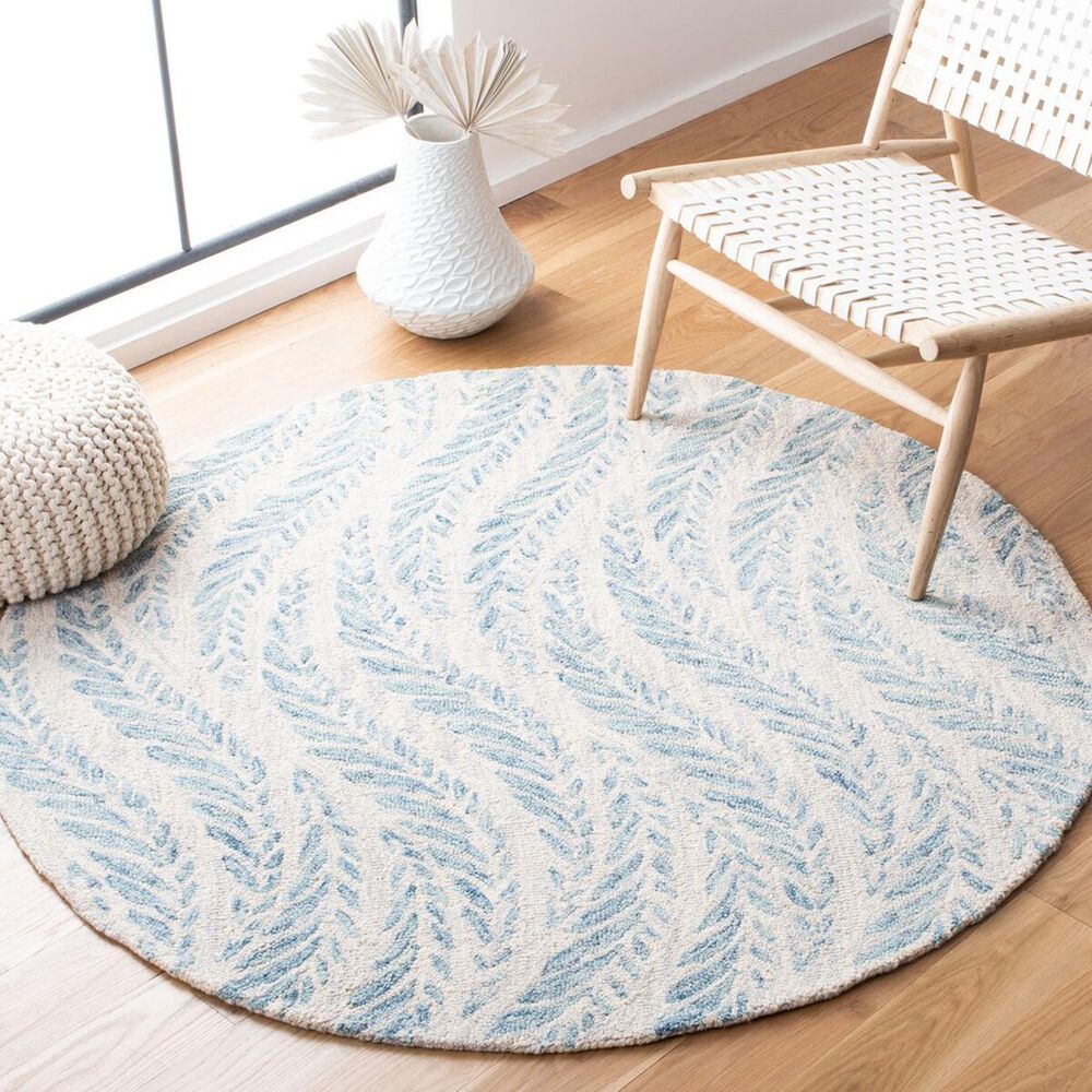 Safavieh Micro-Loop MLP170A 5&#39; Round Ivory and Blue Area Rug, , large