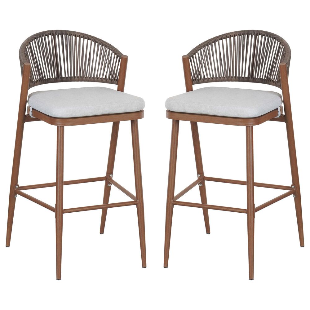 Hearth and Haven 30" Outdoor Barstool with Teak Frame in Light Gray (Set of 2), , large