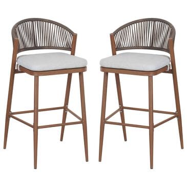 Hearth and Haven 30" Outdoor Barstool with Teak Frame in Light Gray (Set of 2), , large