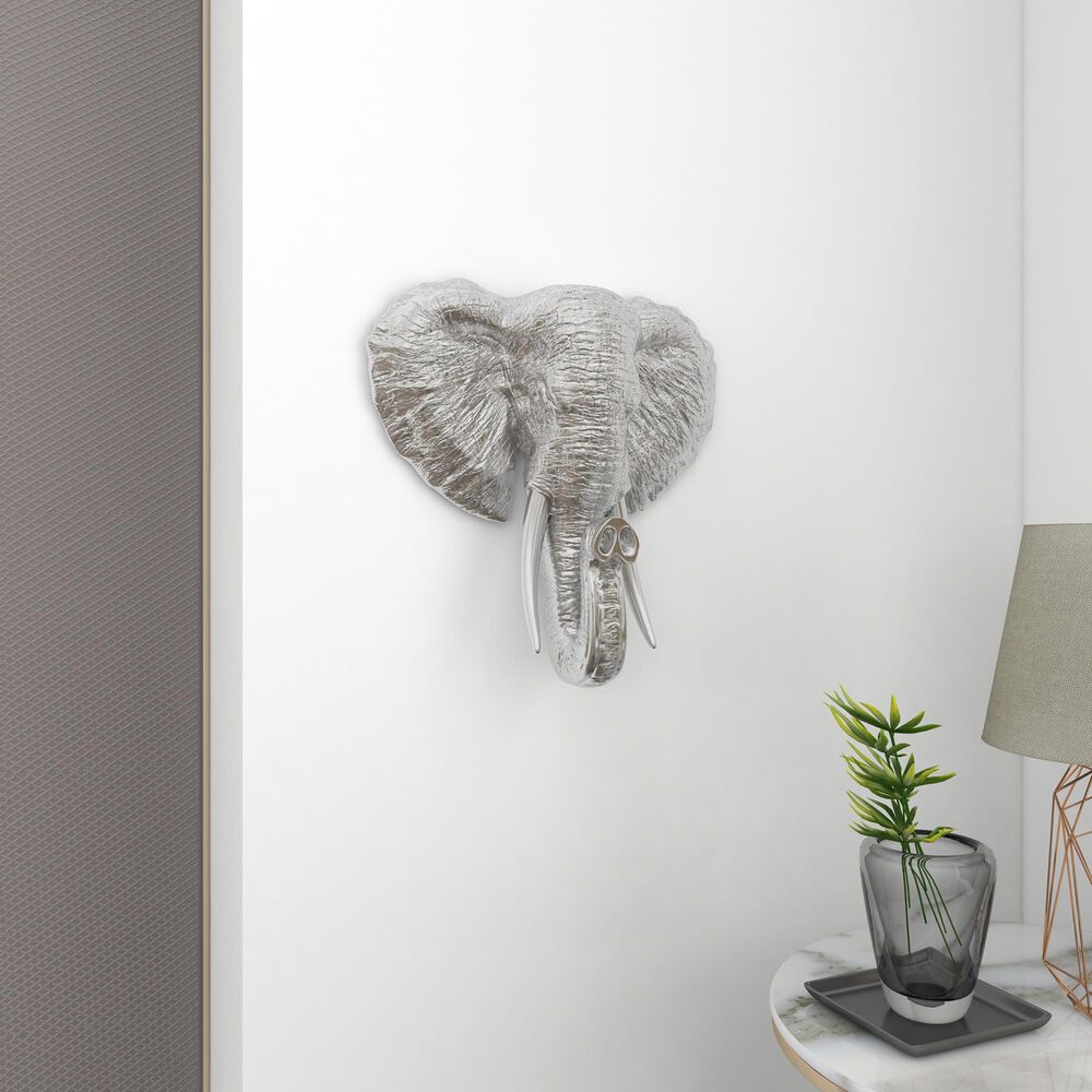Maple and Jade 16" x 16" Eclectic Elephant Head Wall Decor in Silver, , large