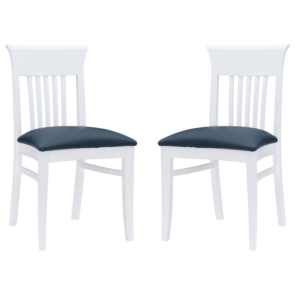 Linon Home Decor Jenny Side Chair with Navy Blue Faux Leather Cushion Seat in White (Set of 2), , large