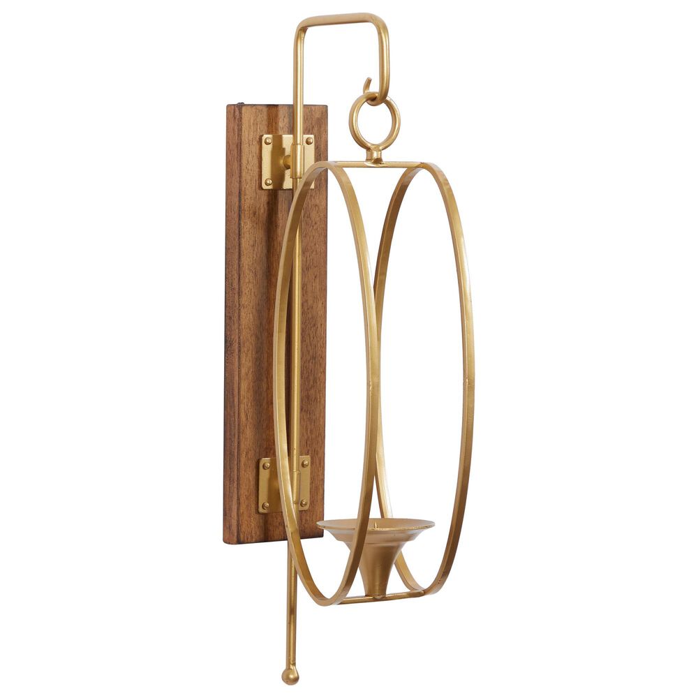 Maple and Jade 6&quot; x 24&quot; Candle Holder Wall Sconce in Gold and Dark Brown, , large