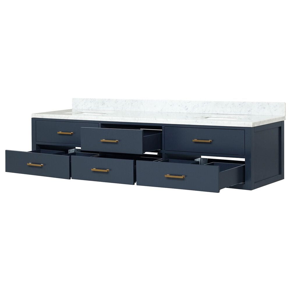 Lexora Home Castor 84&quot; Double Bathroom Vanity in Black with 2 cm White Carrara Marble Top and Rectangular Sinks, , large