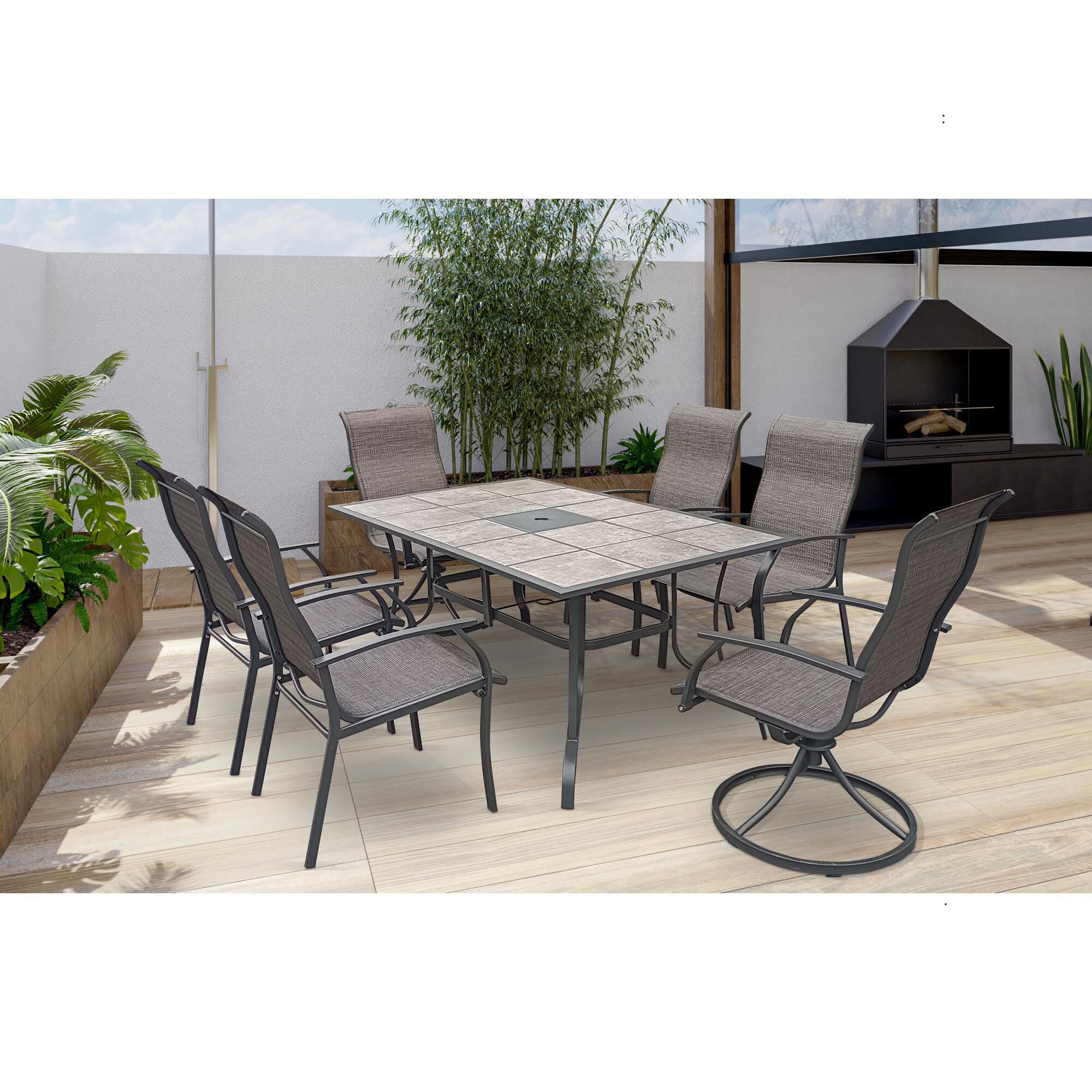7 piece patio dining set with tile discount top