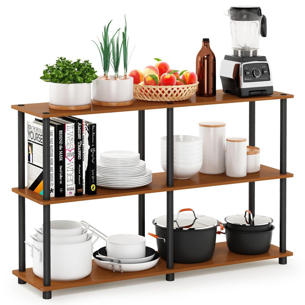 HOMLUX Turn-N-Tube 3-Tier Double Size Storage Display Rack in Light Cherry and Black, , large