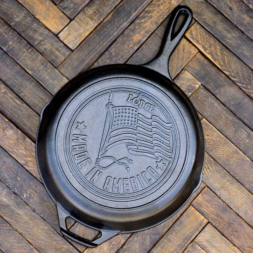 Lodge 10.25&quot; Seasoned Cast Iron American Flag Skillet, , large