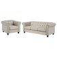 Morden Fort Chesterfield 2-Piece Stationary Linen Chair and Sofa Set in Beige, , large