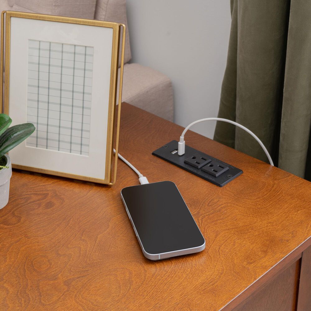 Linon Home Decor Birkdale Accent Table with USB Port in Hazelnut, , large