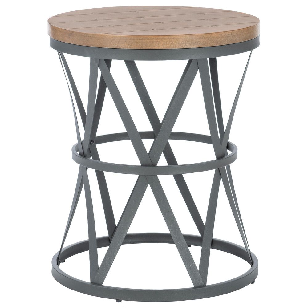 Linon Home Decor Brolin Metal Barrel Table in Brown and Charcoal, , large
