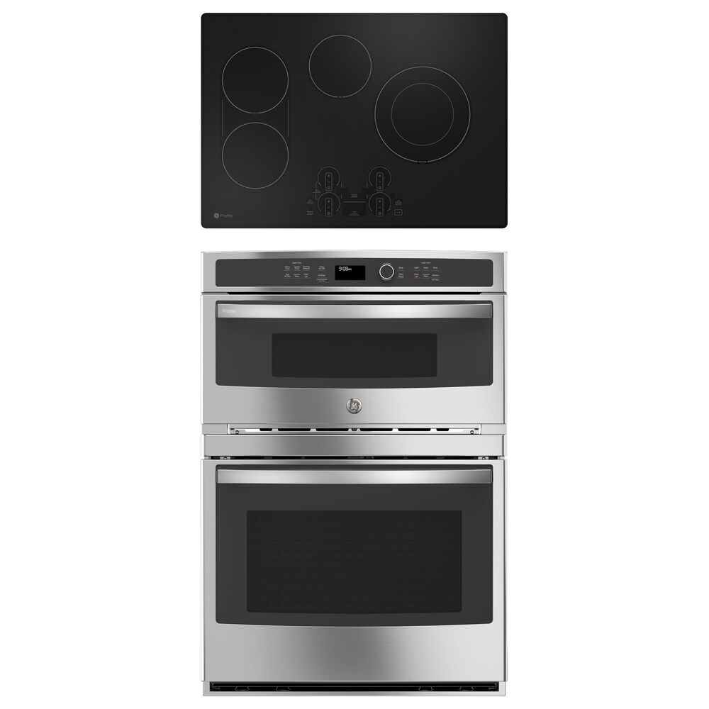 GE Profile 2-Piece Kitchen Package with Stainless Steel 30" Combination Double Wall Oven and 30" Electric Cooktop in Black, , large