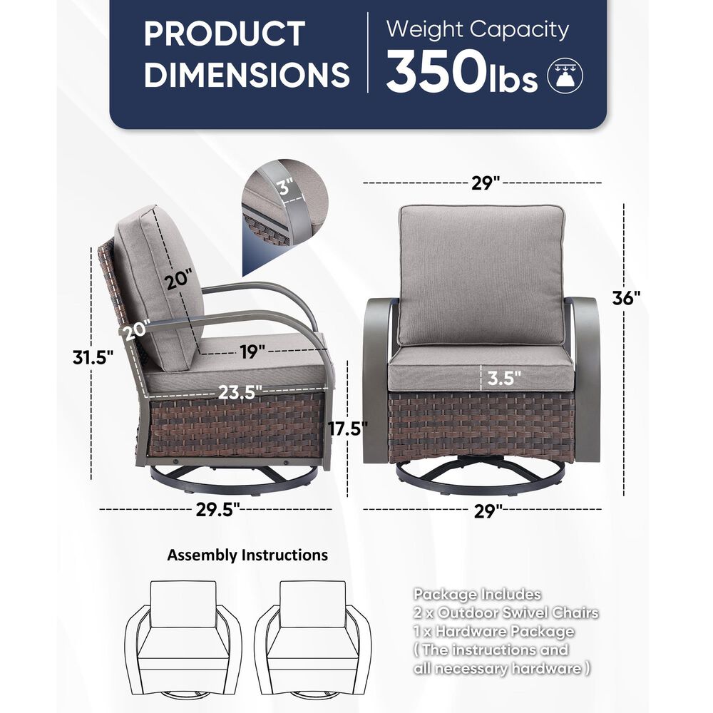 Sunwell Garden 36" Patio Swivel Glider Chair with Metal Armrest in Gray (Set of 2), , large