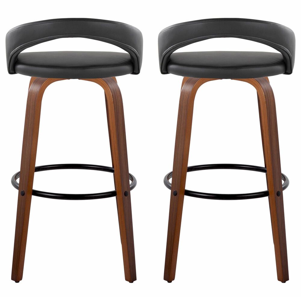 LumiSource Grotto Swivel Bar Stool with Black Velvet Upholstery in Walnut Wood and Black (Set of 2), , large