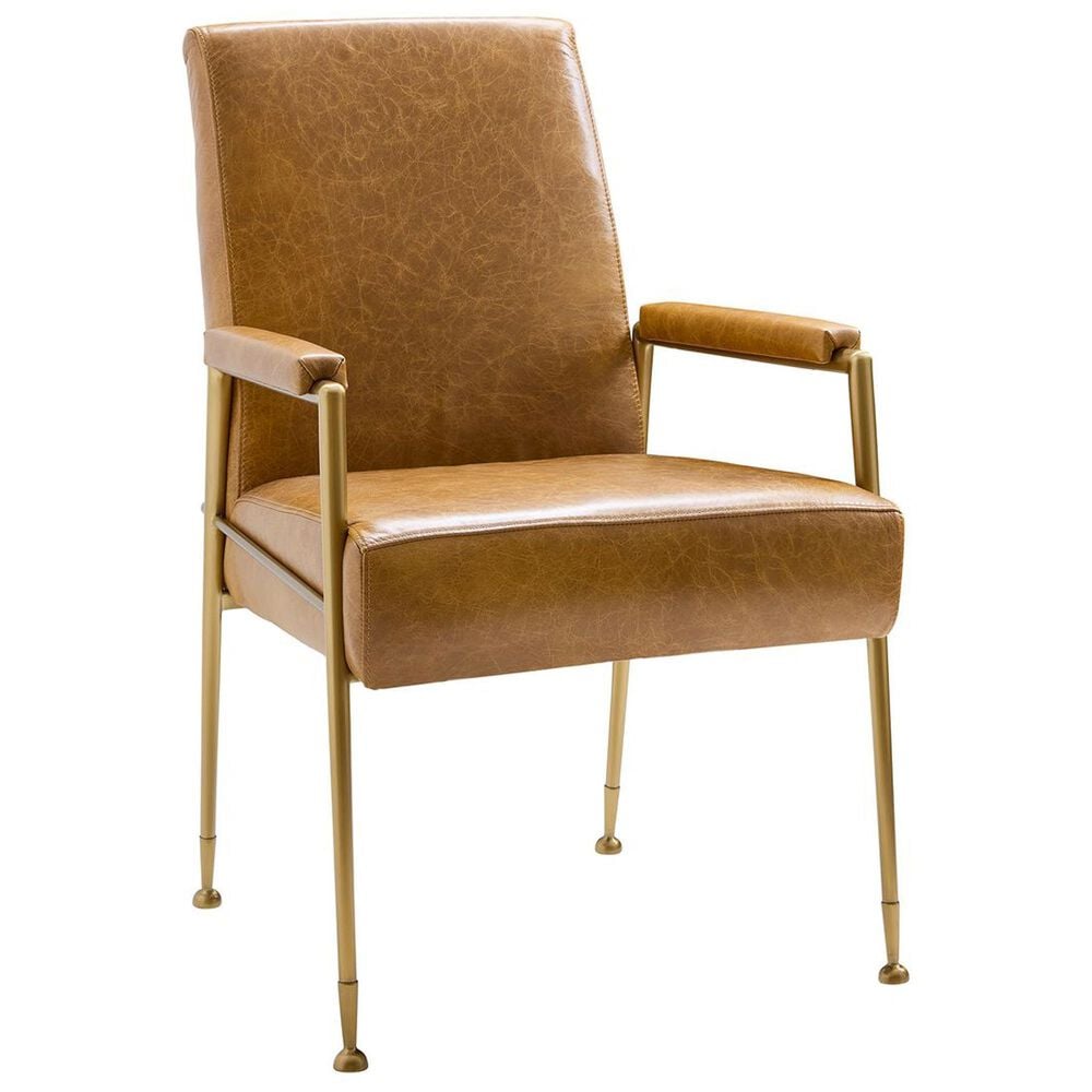 Uttermost Maxim Arm Chair in Light Antique Brass and Top Grain Leather in Parchment, , large