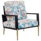 Hearth and Haven Floral Velvet Lounge Arm Chair with Gold Metal Legs in Blue, , large