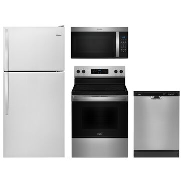 WHIRLPOOL 4-Piece Kitchen Package with 18.25 Cu. Ft. Top-Freezer Refrigerator and 5.3 Cu. Ft. Electric Range in Stainless Steel, , large