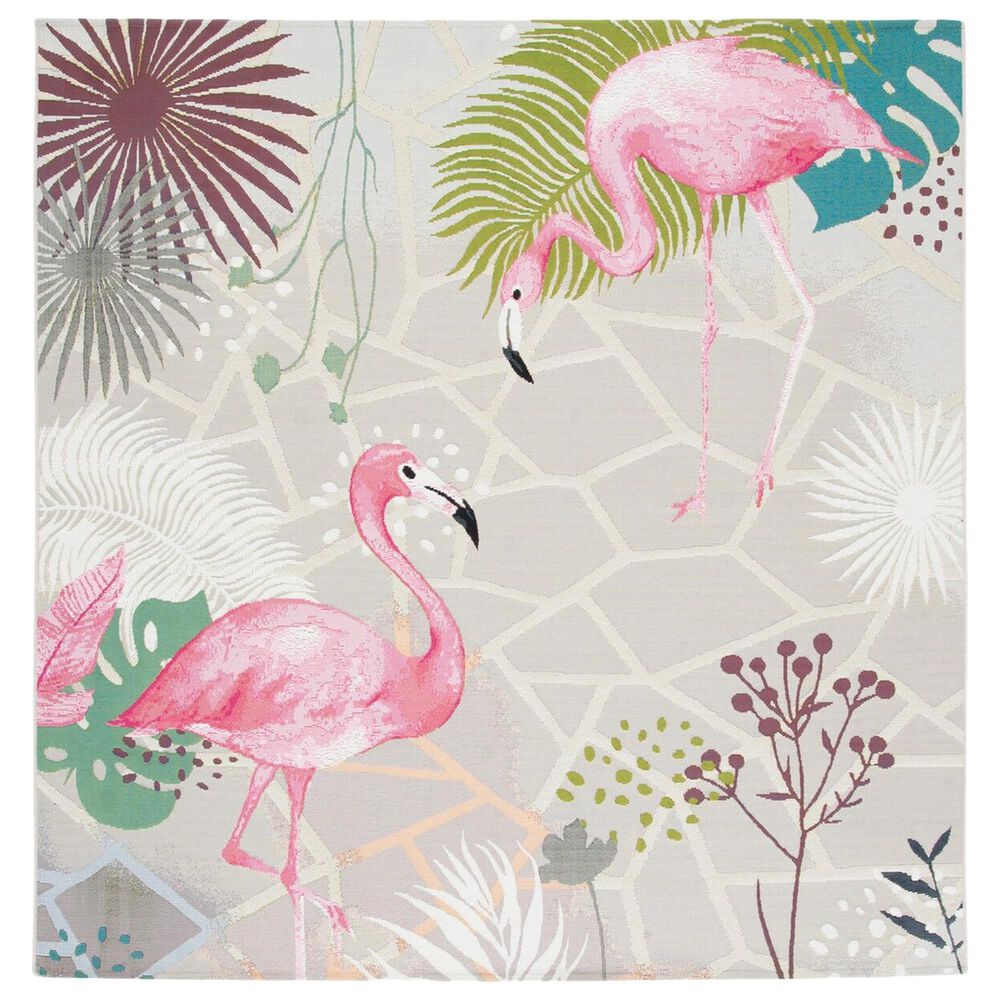 Safavieh Barbados Tropical Flamingo 5"3" Square Grey and Pink Indoor/Outdoor Area Rug, , large