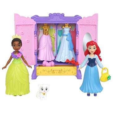 Barbie Princess Royal Wardrobe Set with Ariel and Tiana Small Dolls and Accessories in Multicolor, , large
