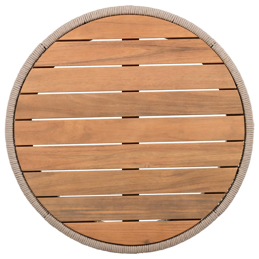 Hearth and Haven 2-Piece Outdoor Coffee Table and Side Table Set with Woven Rope Design in Beige and Teak, , large