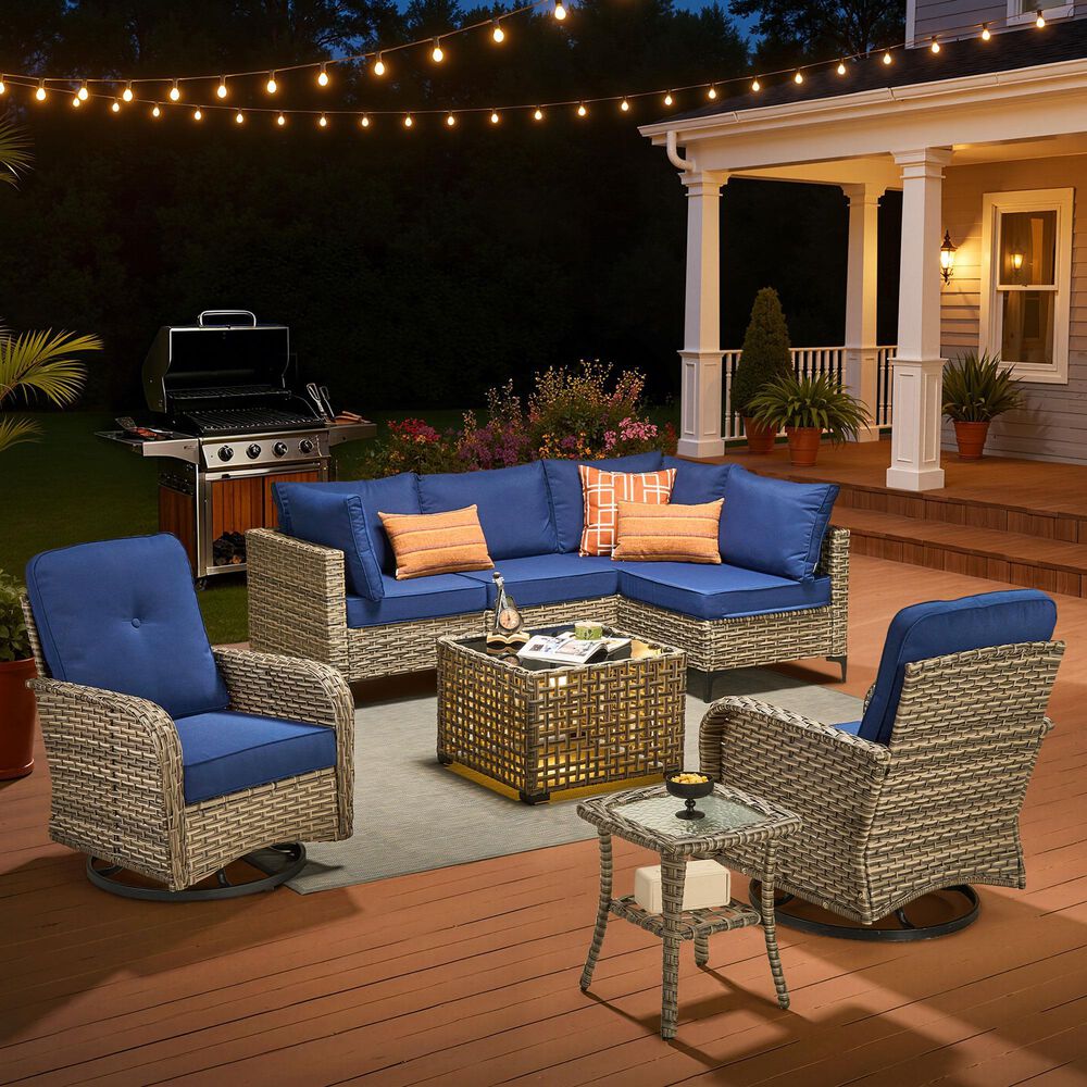 HOMLUX 8-Piece Outdoor Modular Sofa Conversation Set in Navy Blue, , large