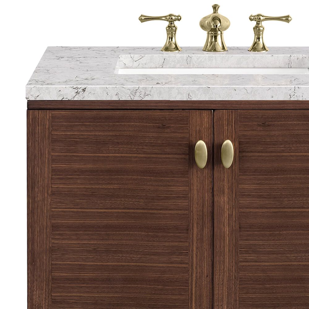 James Martin Vanities Amberly 30&quot; Single Bathroom Vanity in Walnut with 3 cm Eternal Jasmine Pearl Quartz Top and Rectangular Sink, , large