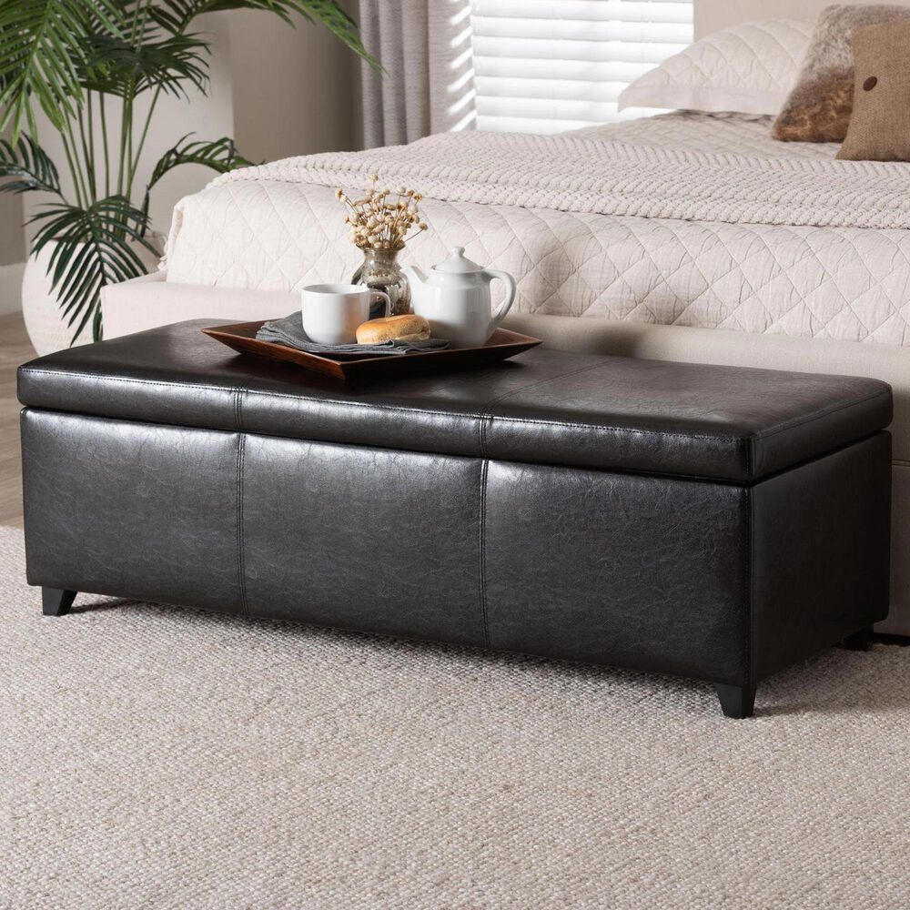 Baxton Studio Bench Storage Ottoman in Dark Brown, , large