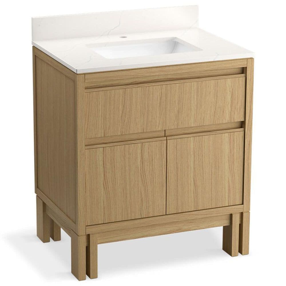 Kohler Solive 36" Single Bathroom Vanity in Light Oak with 2 cm White Quartz Top and Rectangular Sink, , large