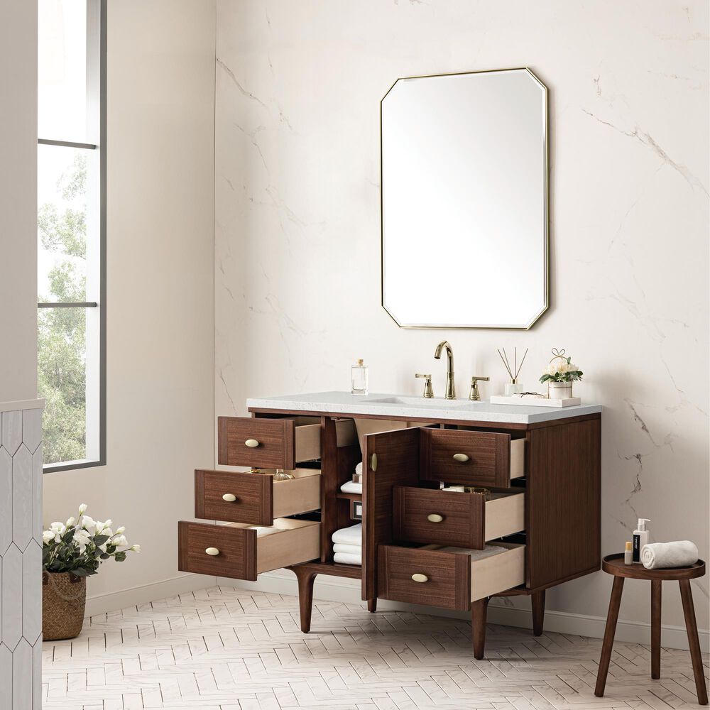 James Martin Vanities Amberly 48&quot; Single Bathroom Vanity in Mid-Century Walnut with 3 cm Lime Delight Quartz Top and Rectangular Sink, , large