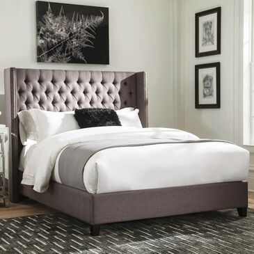 Pacific Landing Benicia King Wingback Upholstered Bed in Gray, , large