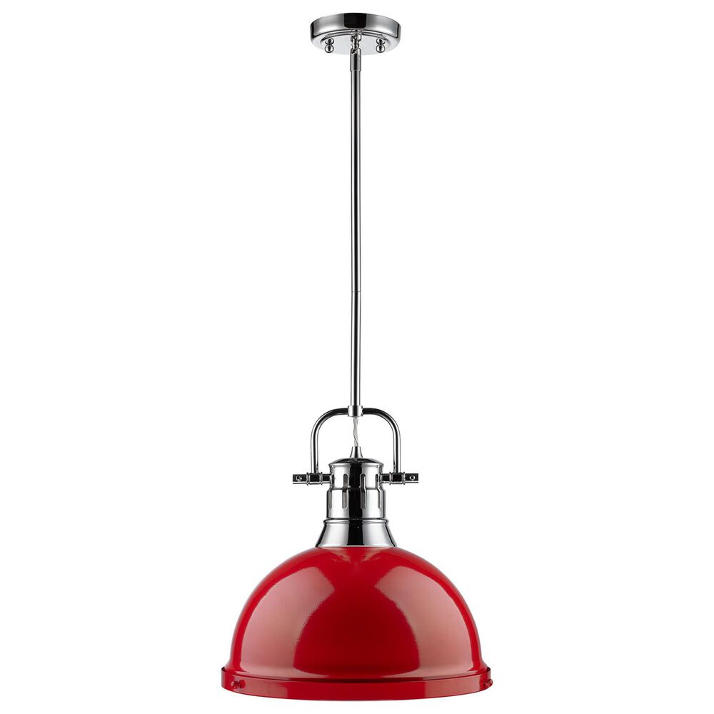 Golden Lighting Duncan 1-Light Pendant with Rod and Red Shade in Chrome, , large