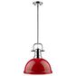 Golden Lighting Duncan 1-Light Pendant with Rod and Red Shade in Chrome, , large