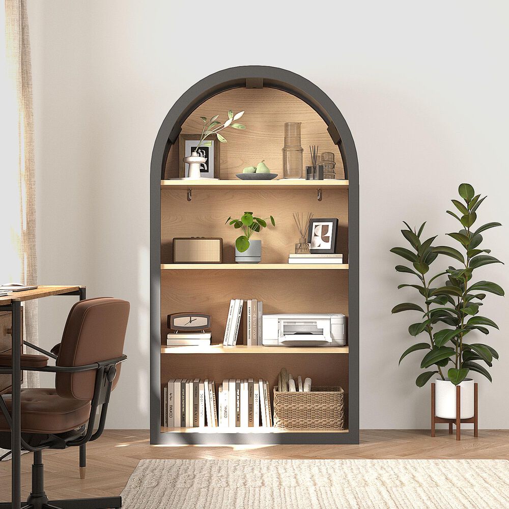 Hearth and Haven 4-Tier Arched Bookshelf in Black, , large