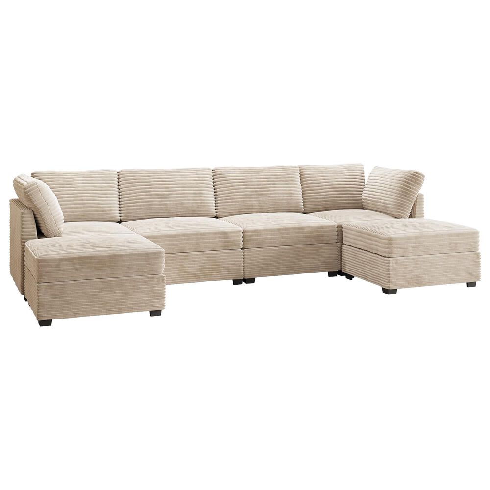 HOMLUX 6-Piece Mod Sectional with Ottomans in Beige, , large