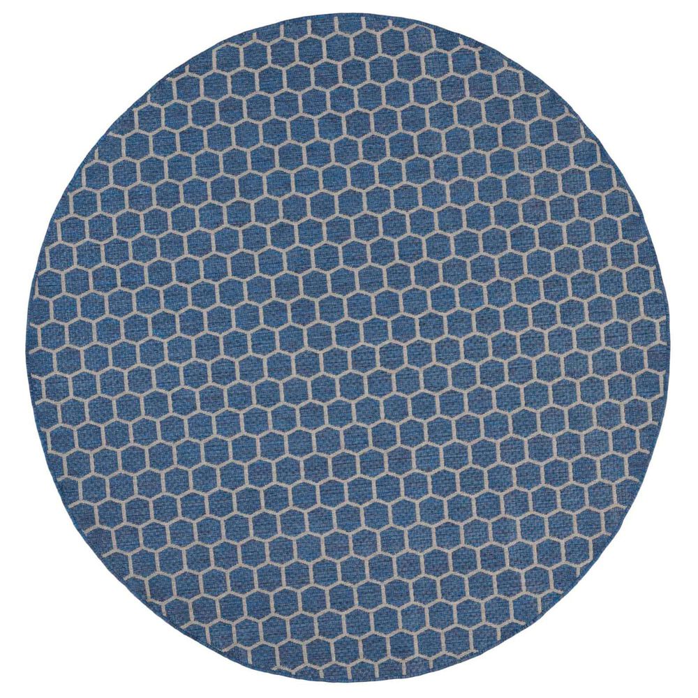 Nourison Twist Reversible 8" Round Blue Indoor/Outdoor Area Rug, , large