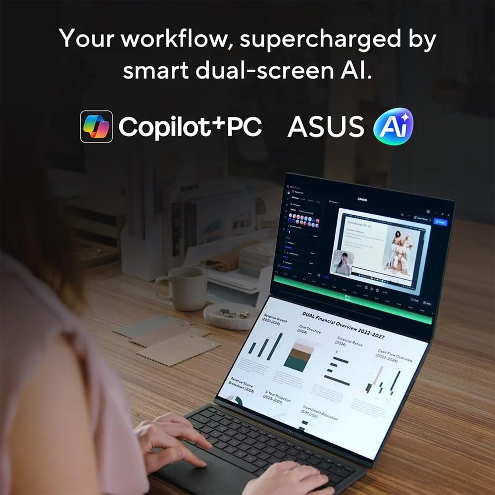 ASUS Zenbook DUO Copilot+ PC 14" Laptop | Intel Core Ultra 9 386H - 32GB RAM - Intel Graphics - 1TB SSD in Moher Gray, , large