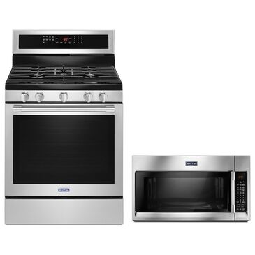 Maytag 2-Piece Kitchen Package with 30" Gas Range and 1.9 Cu. Ft. Over-the-Range Microwave in Fingerprint Resistant Stainless Steel, , large