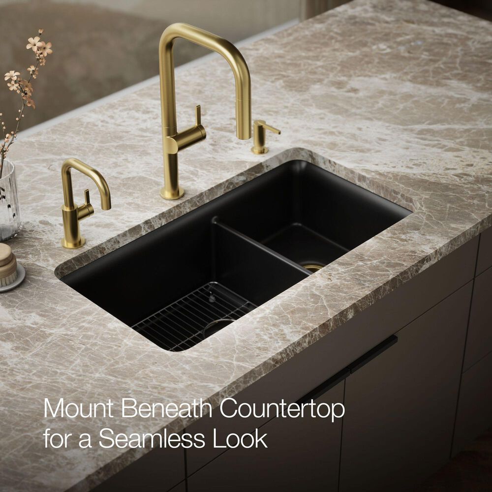 Kohler Cairn 33.5" Undermount Double-Bowl Kitchen Sink in Matte Black, , large