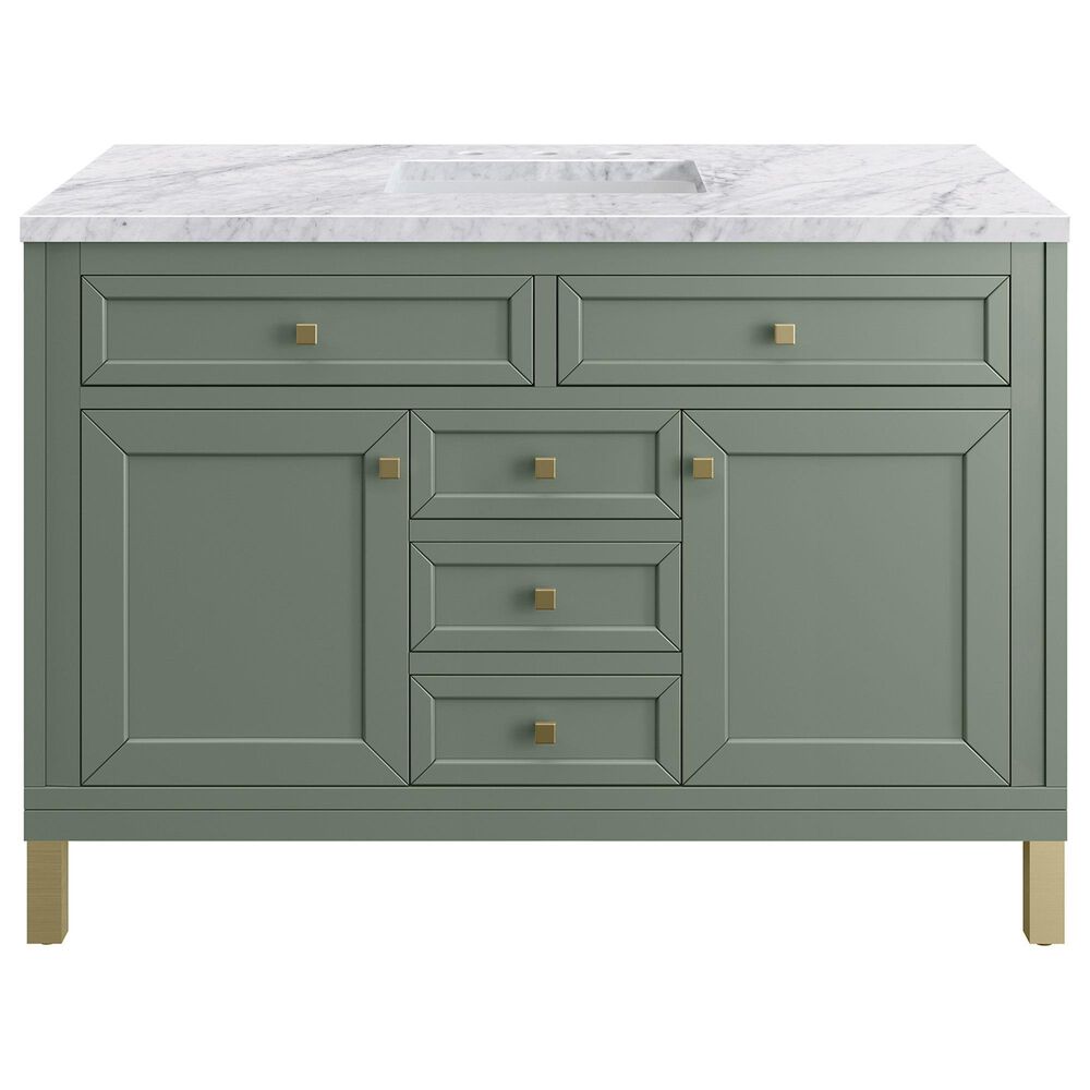 James Martin Vanities Chicago 48" Single Bathroom Vanity in Smokey Celadon with 3 cm Carrara White Marble Top and Rectangular Sink, , large