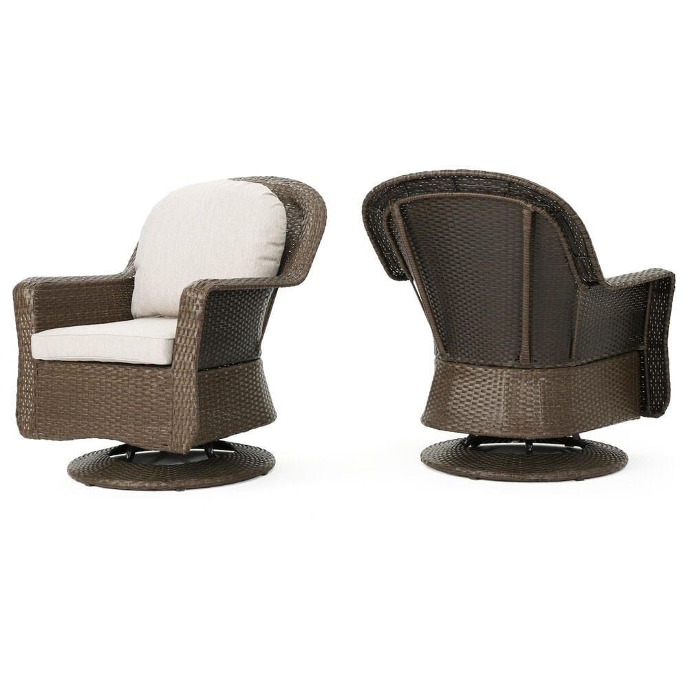 Hearth and Haven Liam Swivel Club Chair with Beige Cushion in Brown (Set of 2), , large