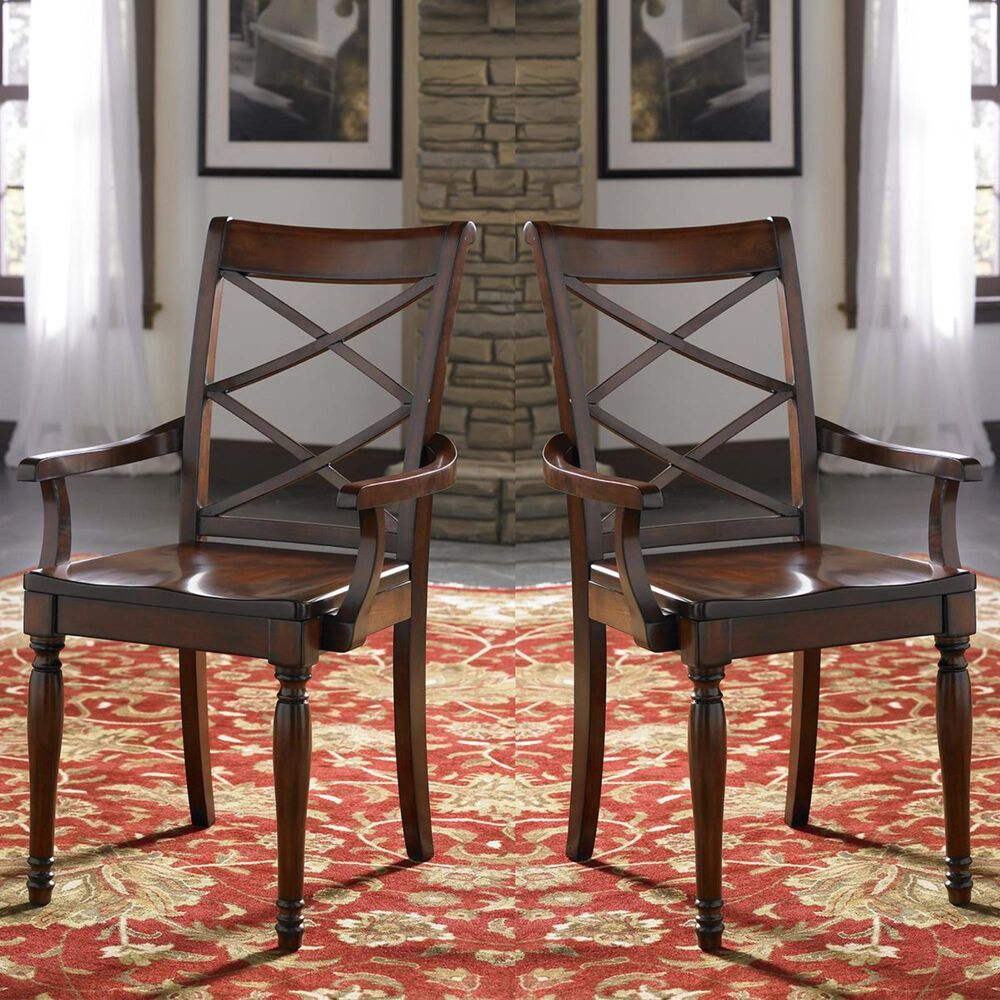 Riva Ridge Cambridge Double X Arm Chair in Brown Cherry - Set of 2, , large