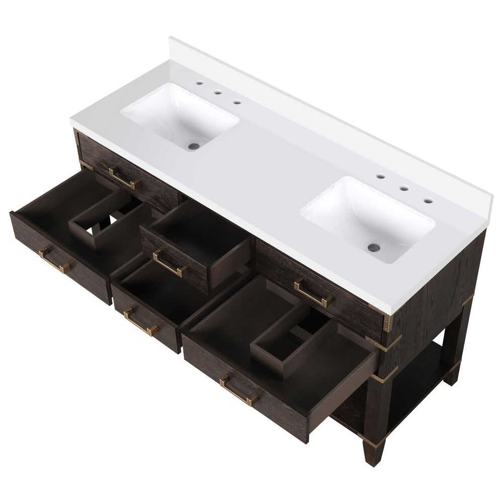 Lexora Home Norwalk 60&quot; Double Bathroom Vanity in Brown Oak with White Quartz Top and Rectangular Sinks, , large