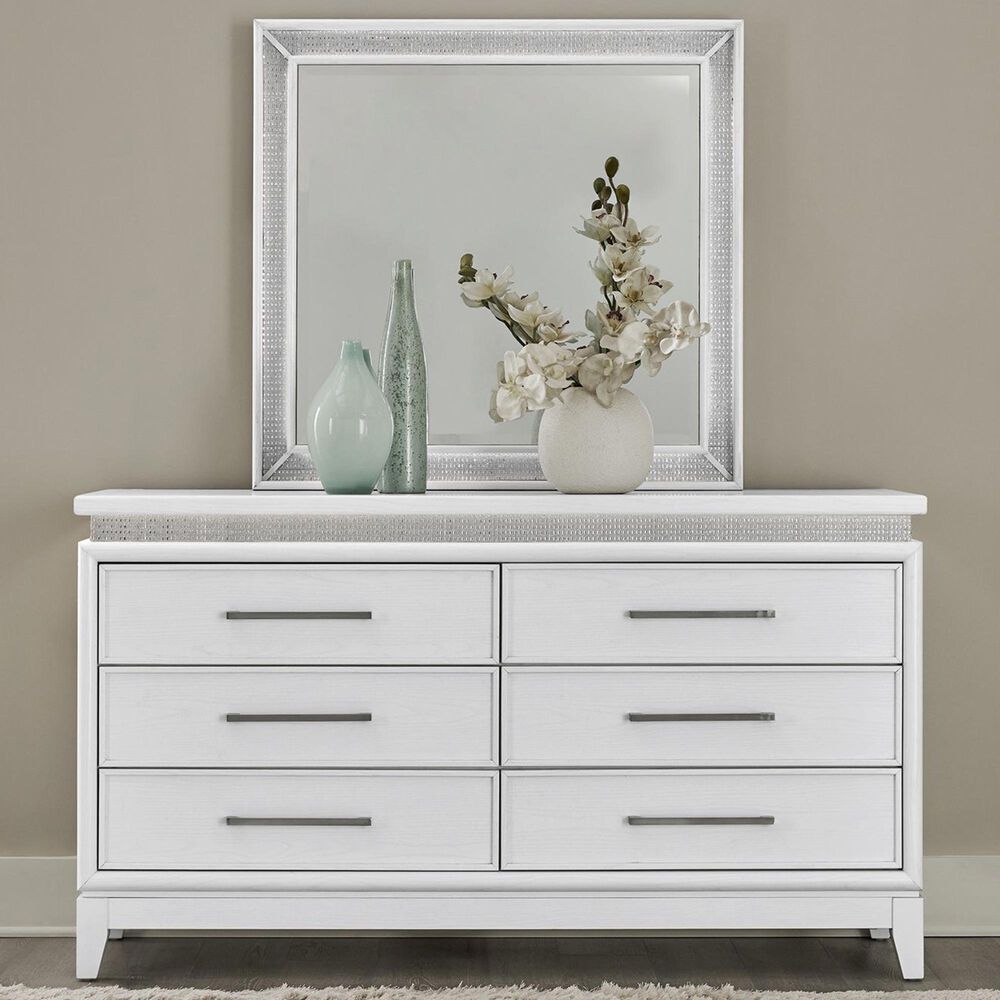 Belle Furnishings Reflections 6-Drawer Dresser and Mirror in Pearl White and Rhinestone, , large