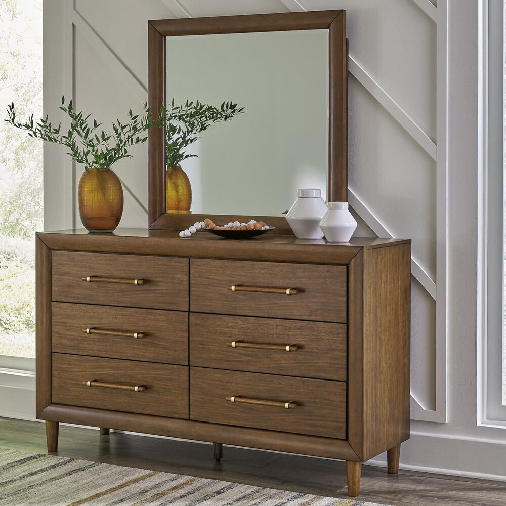 Ashley Lyncott 6-Drawer Dresser and Mirror in Brown, , large