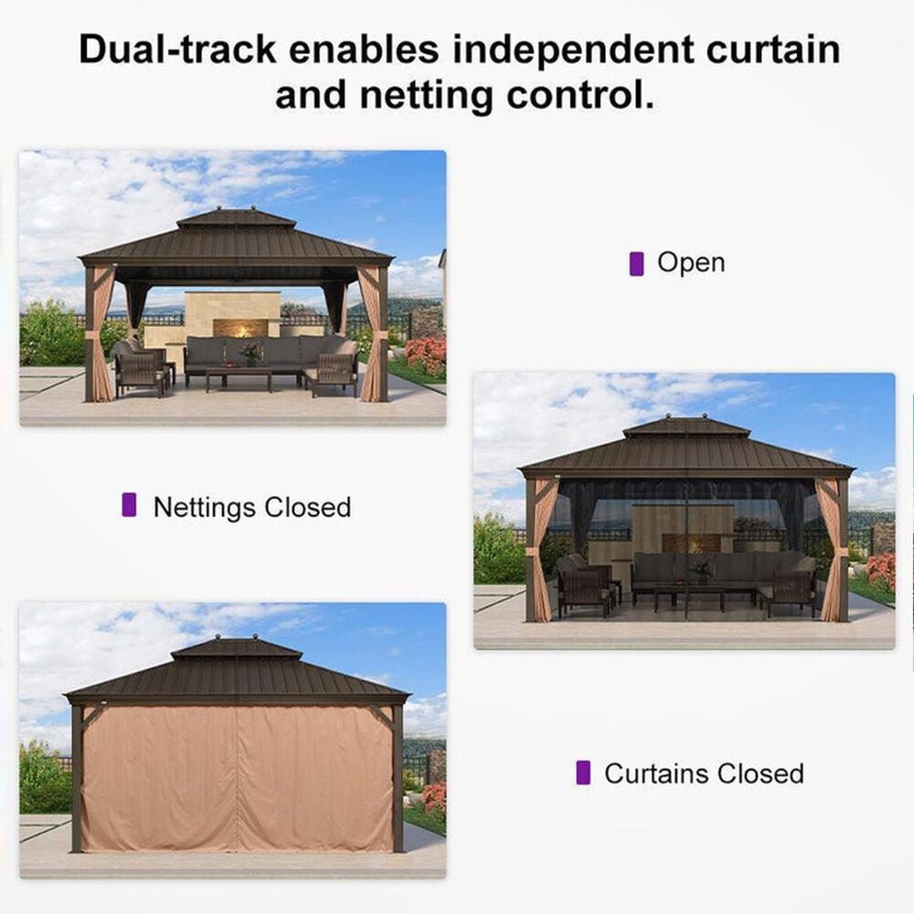 HOMLUX 12' x 16' Outdoor Hardtop Gazebo in Brown, , large