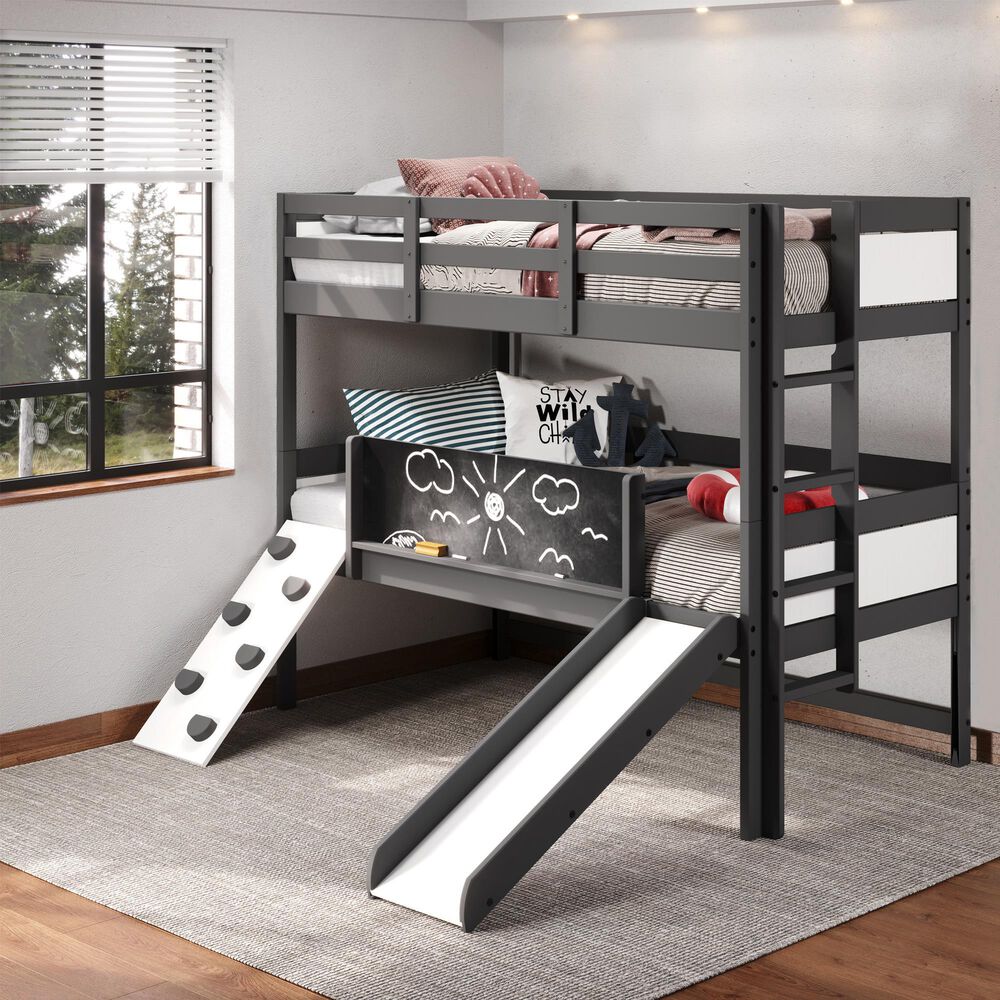 Forest Grove Art and Play Twin over Twin Bunk Bed in Dark Grey and White, , large