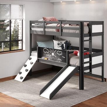 Forest Grove Art and Play Twin over Twin Bunk Bed in Dark Grey and White, , large