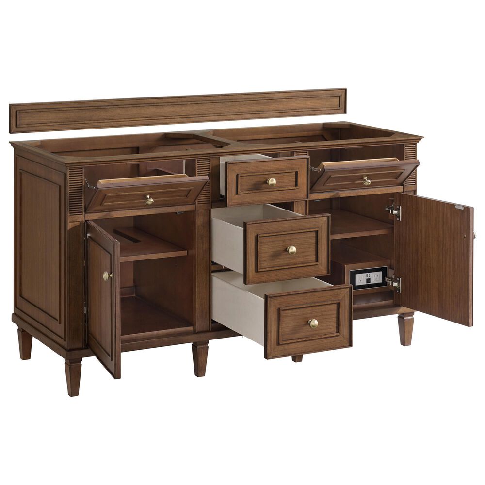 James Martin Vanities Lorelai 60&quot; Double Vanity in Mid-Century Walnut with 3 cm Victorian Silver Quartz Top, , large