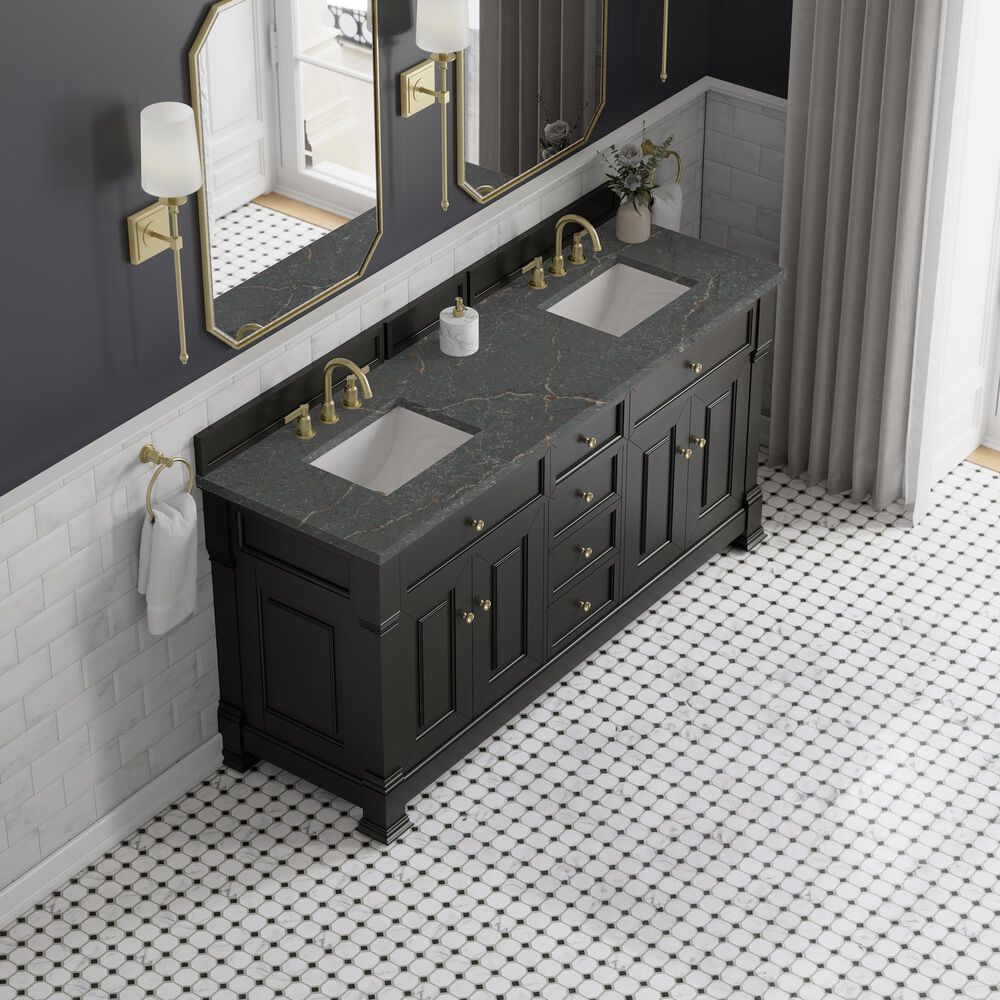 James Martin Vanities Brookfield 72" Double Bathroom Vanity in Black Onyx with 3cm Parisien Bleu Quartz Top and Rectangular Sinks, , large