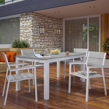 Modway Maine 5-Piece Outdoor Patio Dining Set in White and Light Gray, , large