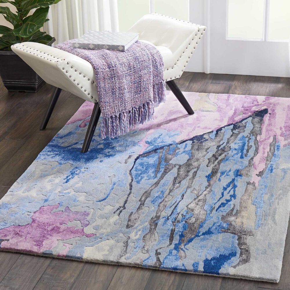 Nourison Prismatic PRS11 3&#39;9&quot; x 5&#39;9&quot; Silver, Purple and Blue Area Rug, , large