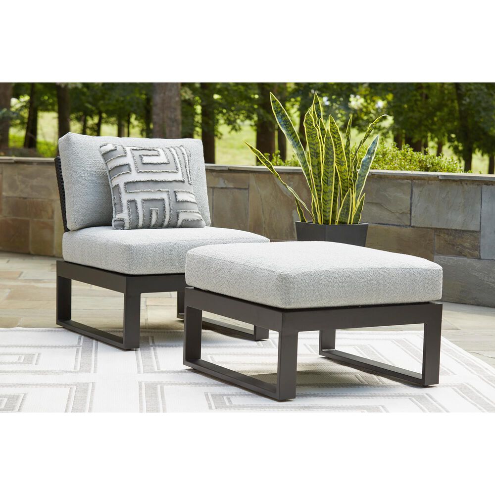 Ashley Beachloft Patio Ottoman with Gray Cushion in Black, , large